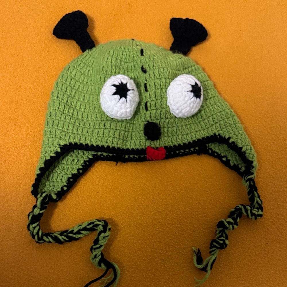 Green Knit Invader Zim Hat with Ear Flaps